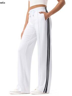 Women's Straight Leg Track Pants with Zipper Pockets Drawstring Waist